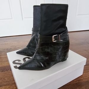 Schutz jorian crocodile embossed leather wedge booties